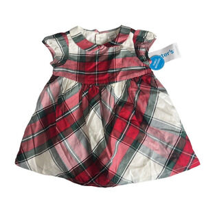 NWT Carters Dress Baby Girl Newborn Red White Plaid Lined Short Sleeve Bloomers